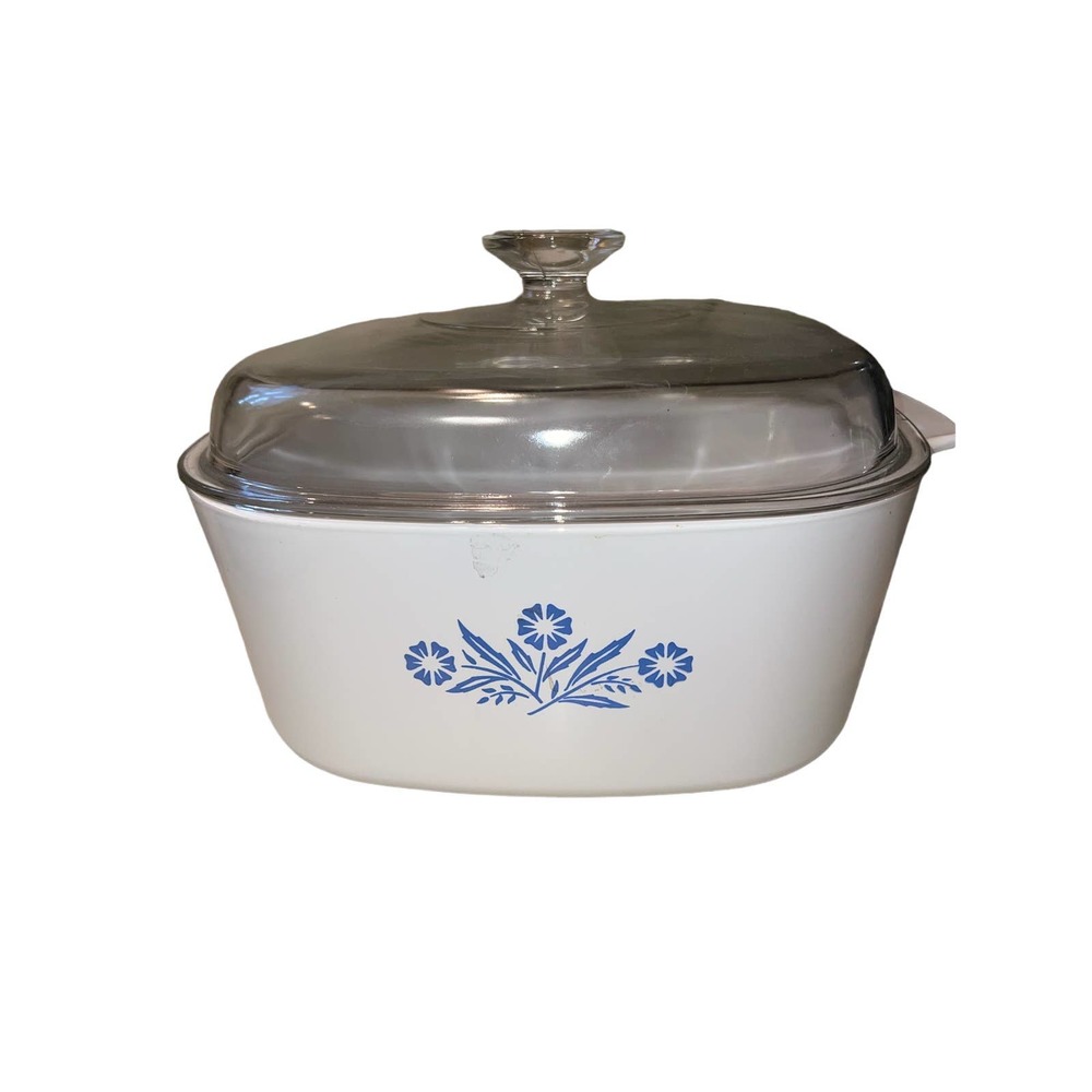 Corning Ware 5 Liter  Blue Cornflower Dutch Oven A-5-8 W/Glass Pyrex Lid A12C